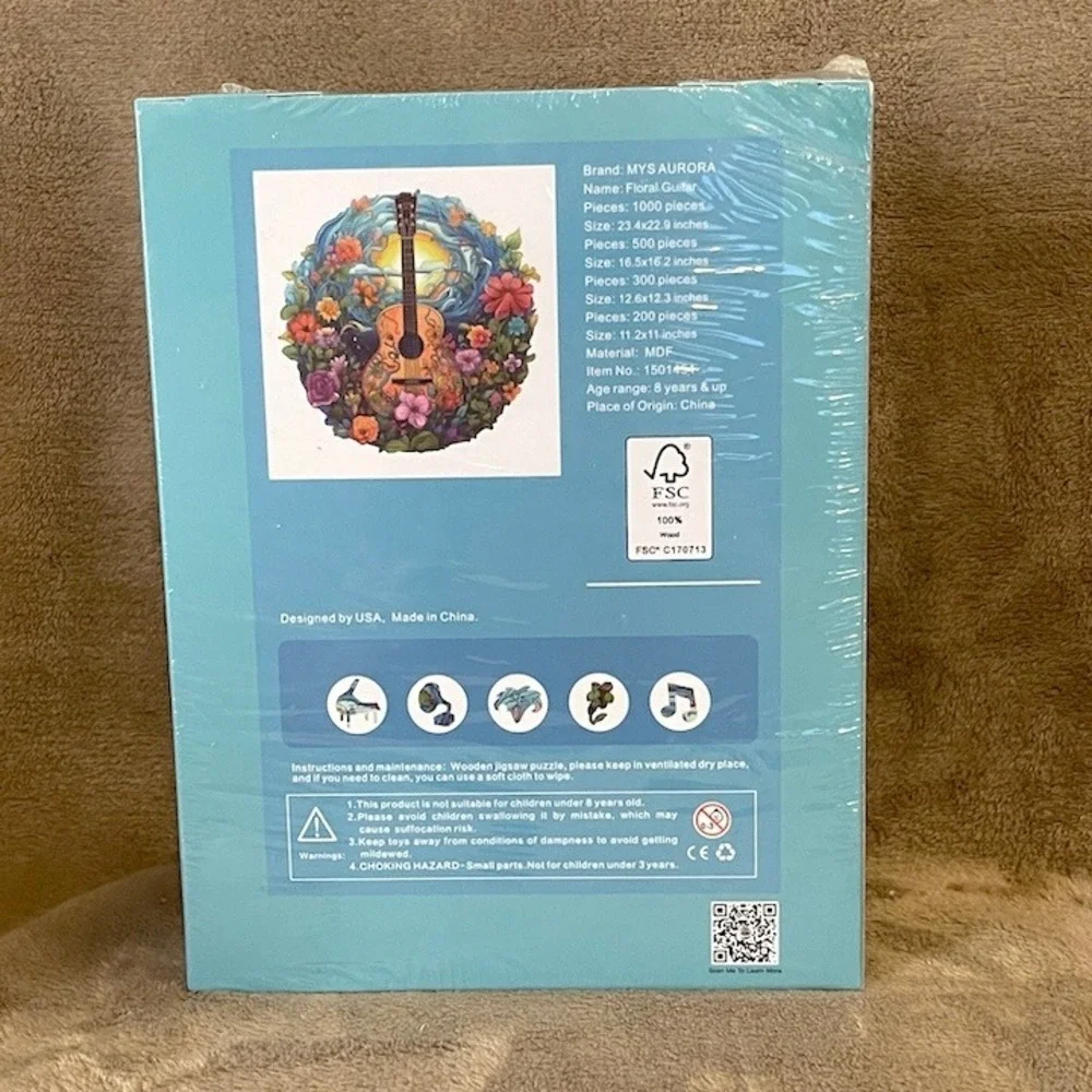 MYS AURORA Floral Guitar 200 Piece Wooden Jigsaw Puzzle 1501454 New Sealed